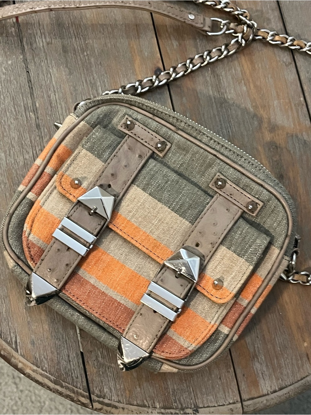 Rebecca Minkoff Orange, Tan and Olive Striped Crossbody Messenger